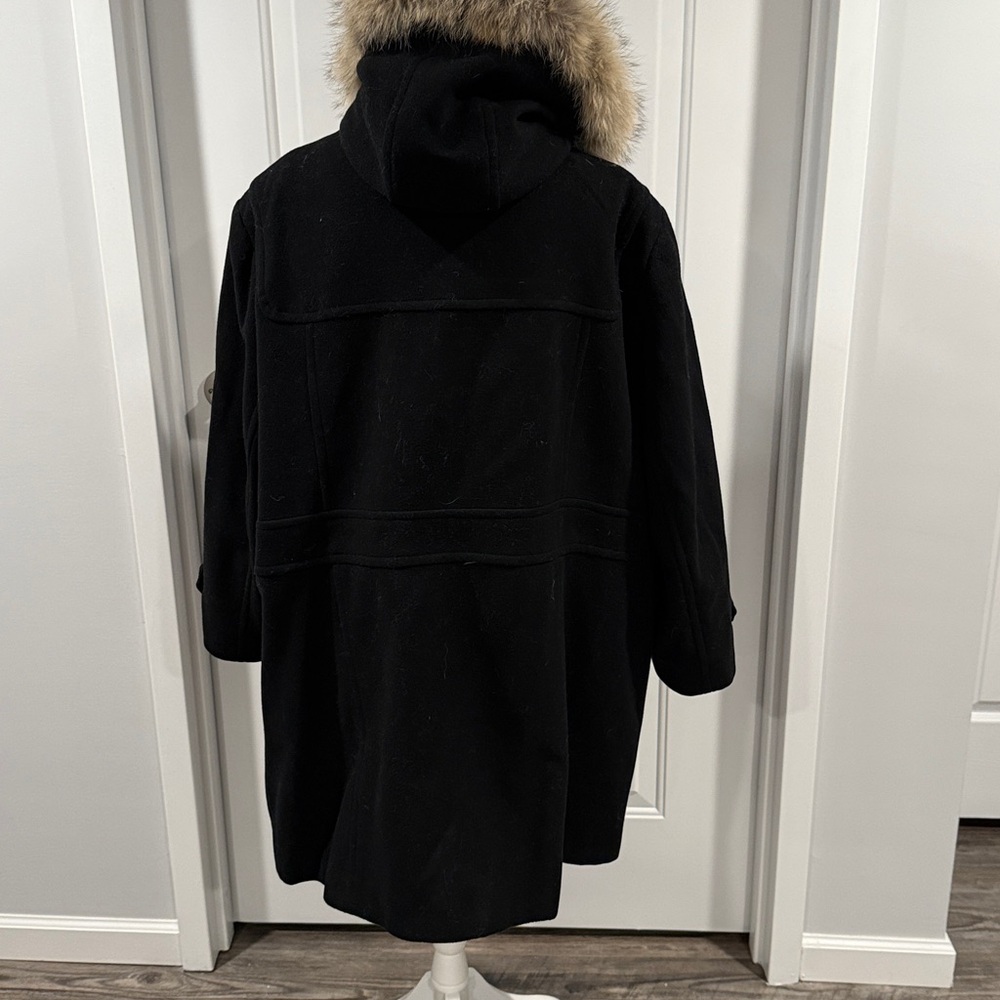 MARC New York Coat Coyote Fur Trimmed Hooded Black Wool Cashmere Coat Size XL - Picture 4 of 12
